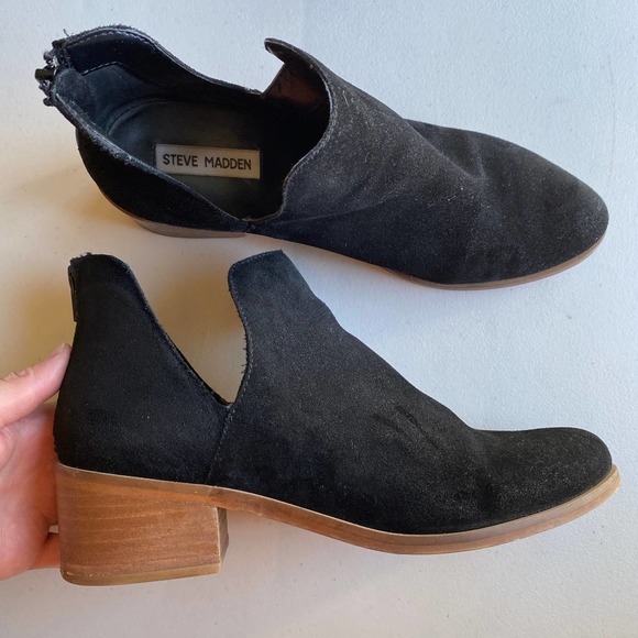 Steve Madden Lancaster Bootie Black suede Western Chunky Low Heel Ankle Size 10 - Picture 1 of 13